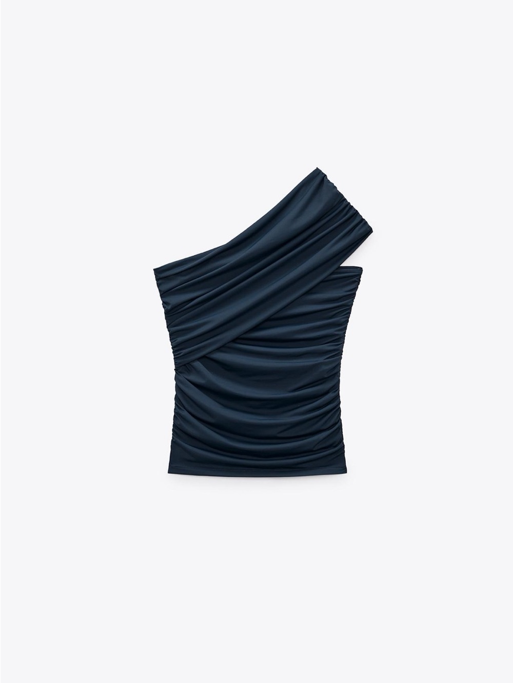 Zara One-Shoulder Ruched Tank Top in Deep Navy